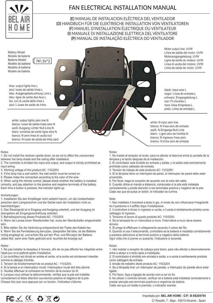 Bel Air Home - Fernbedienung und Controller Set für Gleichstrommotor Lüfter - KIT RADIOFREQUENZ, Ein