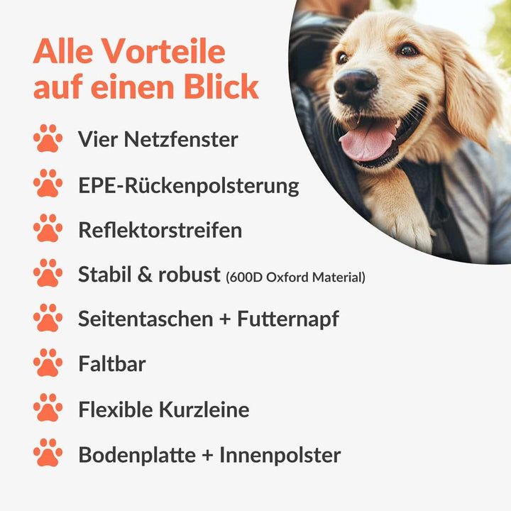 CADOCA® Haustierrucksack bis 20 kg verstellbare Gurte faltbar Kurzleine Haustier Tragetasche Hunderu