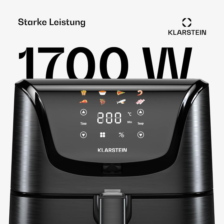 Klarstein AeroVital Deluxe Heissluftfritteuse – 5,4 L Airfryer, 1700 W, Touch-Display, 8 Programme,