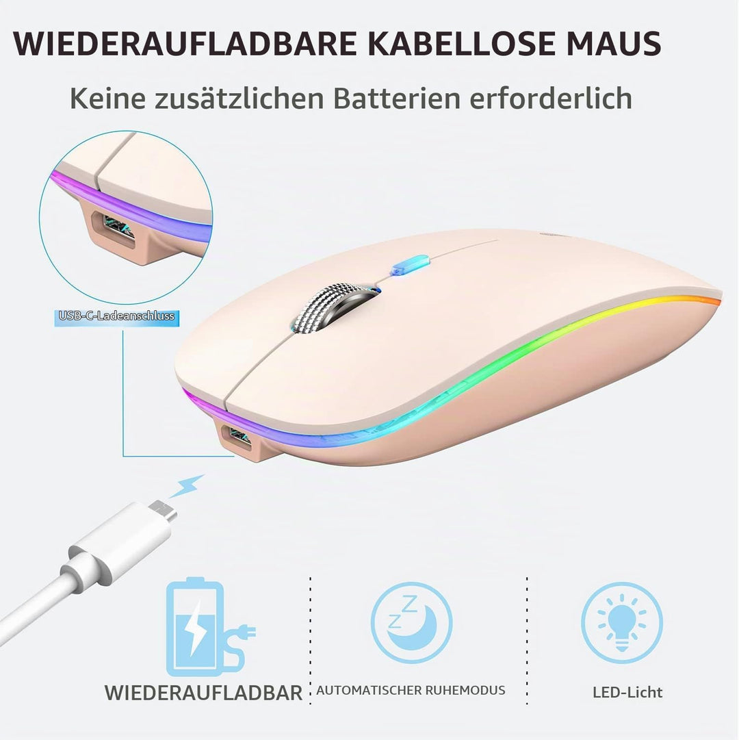 Uiosmuph G12 Maus Kabellos, 2.4G LED Leise Funkmaus Wiederaufladbar Wireless Mousemit Nano-USB-Empfä