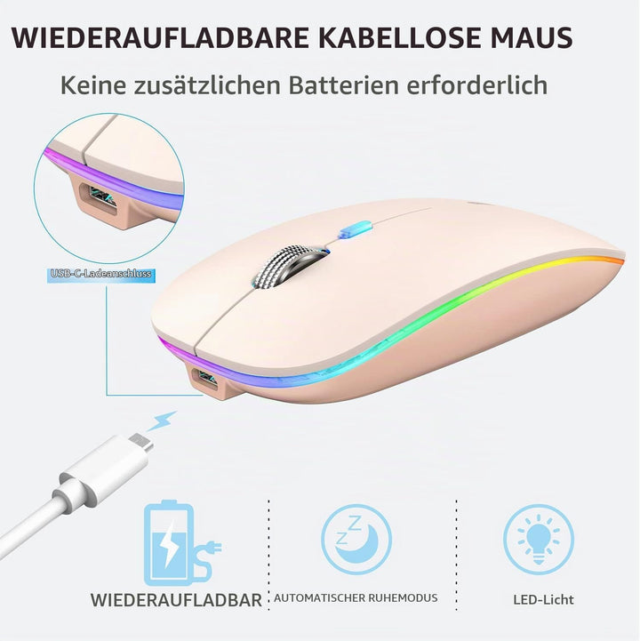 Uiosmuph G12 Maus Kabellos, 2.4G LED Leise Funkmaus Wiederaufladbar Wireless Mousemit Nano-USB-Empfä