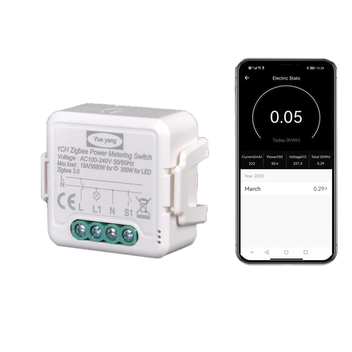 Yueyang 16A Zigbee-Schalter mit Stromverbrauchsmesser, Relais-Leistungsmessung, Smart Control App Sm