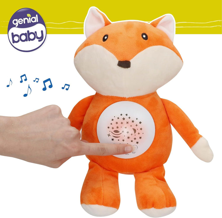 COLORBABY Genial Baby Projektor, Sterne, Fuchs, 27 cm, Nachtlicht und Timer, Plüschtier zur Entfernu