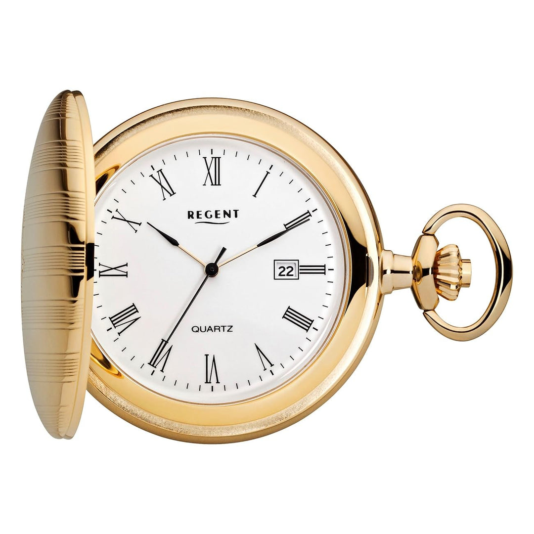 Regent Herren Taschenuhr Savonnette Klappdeckel 47 MM Quarz Weisses Zifferblatt Römische Zahlen Datu