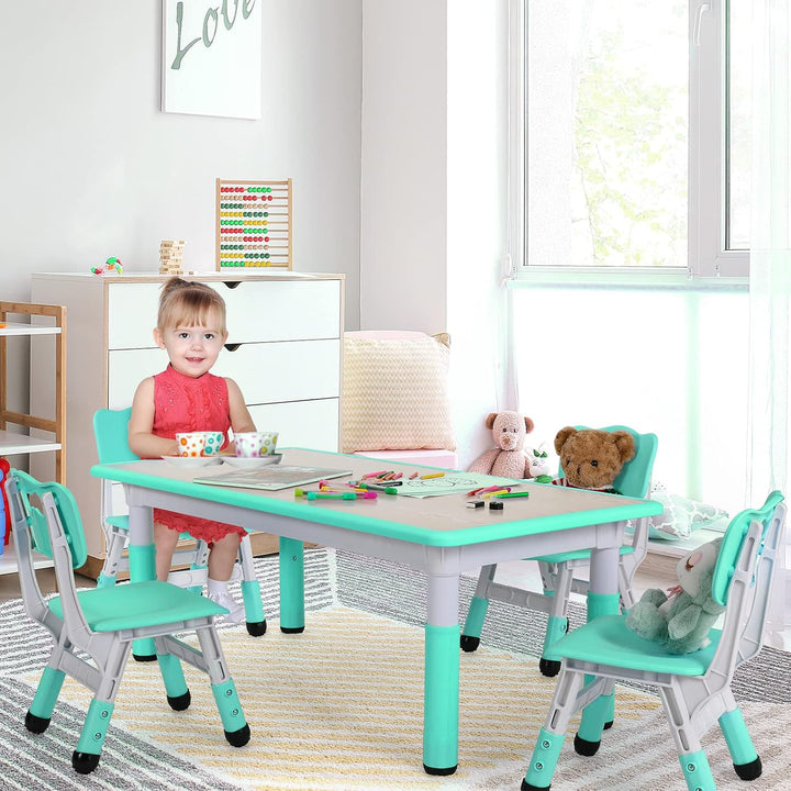 Clevich Kindertisch mit 4 Stühlen, Tisch Stuhl Set Höhenverstellbar,Kindertischgruppe für Kinderzimm