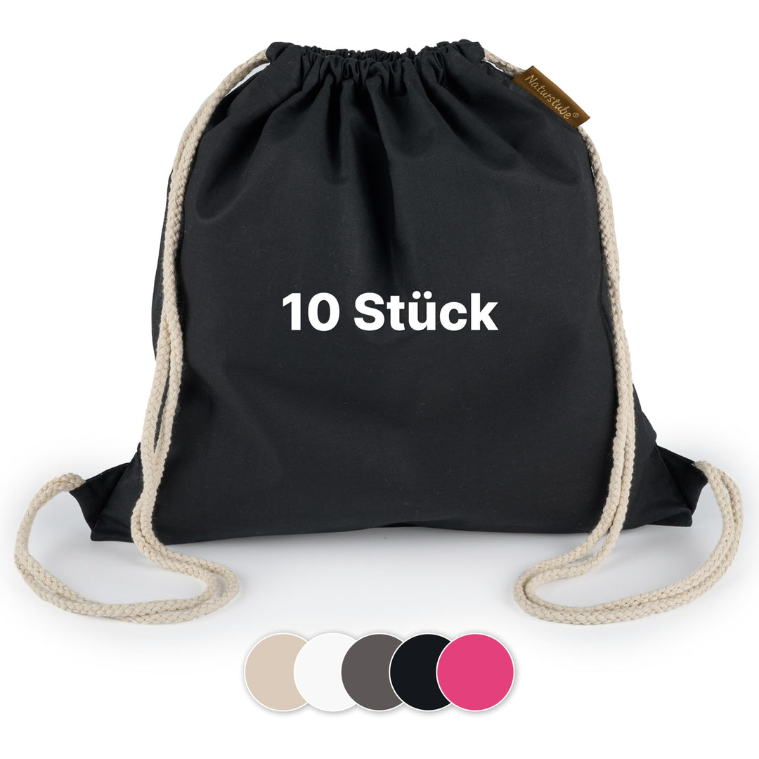 Baumwoll 10er Set Schwarzer Turnbeutel Sportbeutel Zuziehbeutel Gymsack Sack Jute Schule Rucksack, S