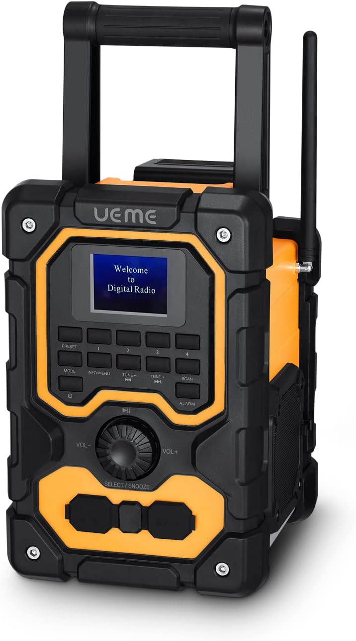 UEME Baustellenradio Robustes DAB+ FM Radio mit Bluetooth,Ladestation und Aux Anschluss DB-1005 (Gel