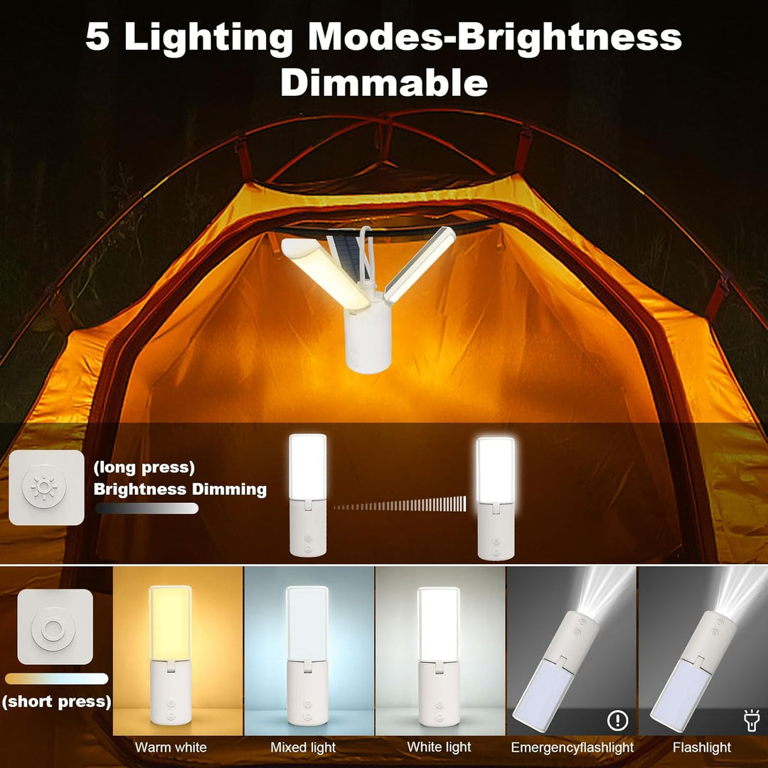 Wholede LED Campinglampe, 8000mAh Multifunktional Camping Laternen Dimmbar mit USB/Solar wiederaufla