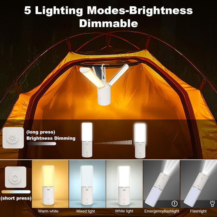 Wholede LED Campinglampe, 8000mAh Multifunktional Camping Laternen Dimmbar mit USB/Solar wiederaufla