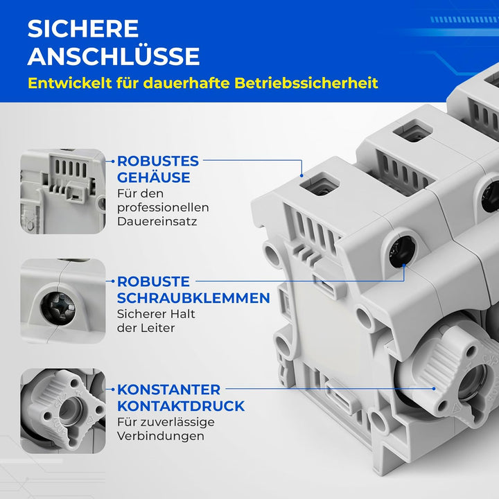 grenda-hammer® | Neozed Sicherungssockel mit Schraubkappen und 3x Schmelzsicherungen (D02-3x35 Ampèr
