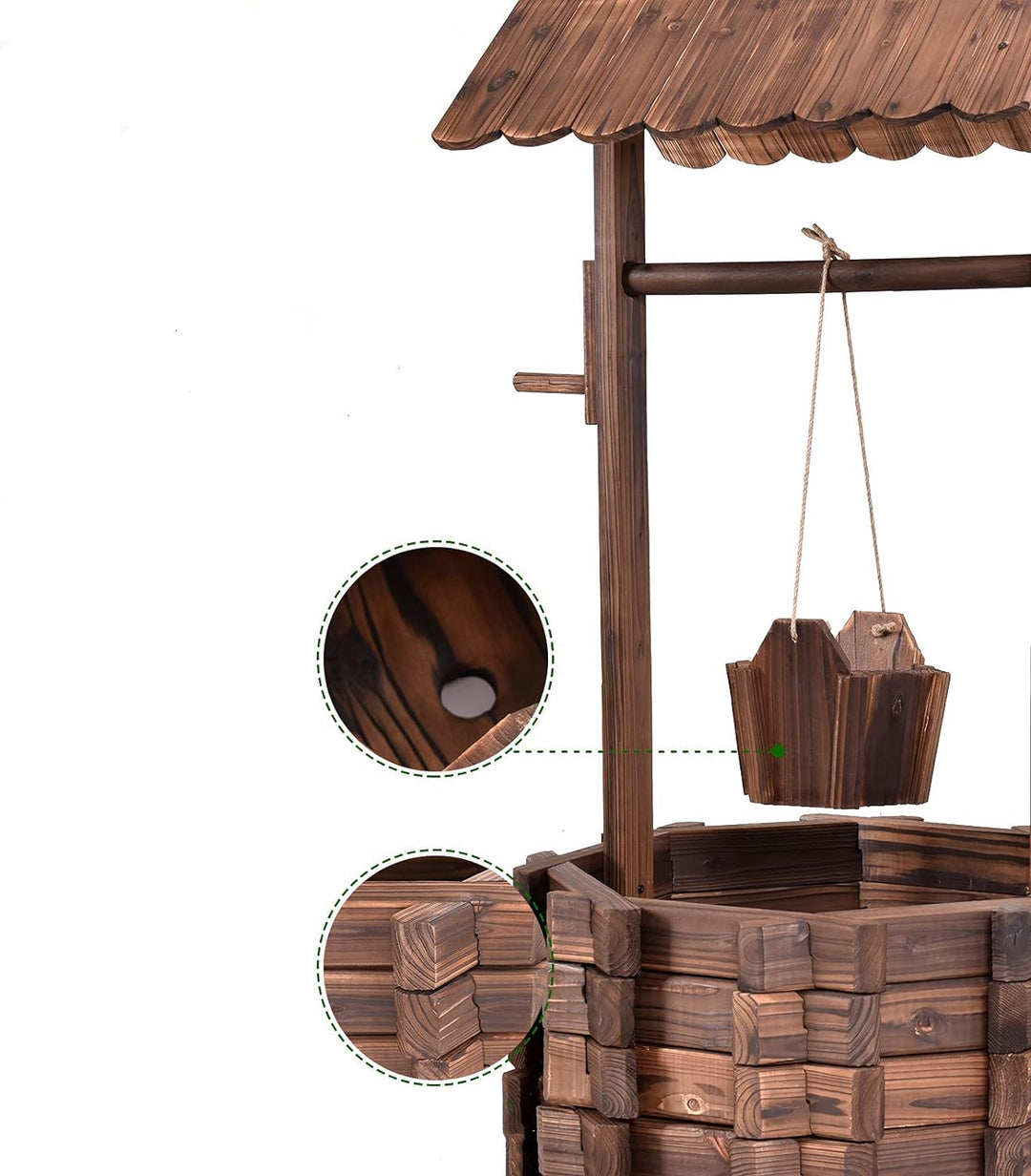 DREAMADE Holzbrunnen mit Dach, Dekobrunnen aus Tannenholz, 115 x 60 x 76 cm, Wunschbrunnen, Gartenbr