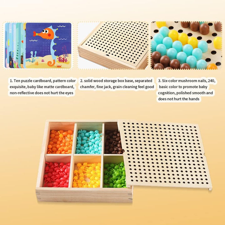 Gohytal Mosaik Steckspiel für Kinder, Spielzeug ab 2 3 4 5 Jahre Holz Mosaik Bastelset Kinder Pegboa