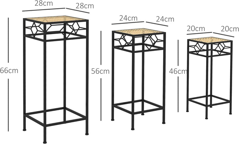 Outsunny 3-tlg. Pflanzenständer Stapelbarer Blumenhocker Blumentopfhalter mit Rattanoptik Pflanzenho