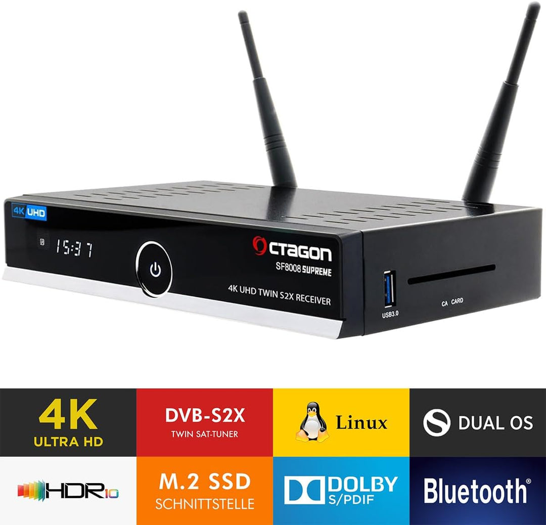 OCTAGON SF8008 UHD 4K Supreme Twin Sat Receiver + NONIC HDMI Kabel, 2X DVB-S2X Tuner, E2 Linux & Def