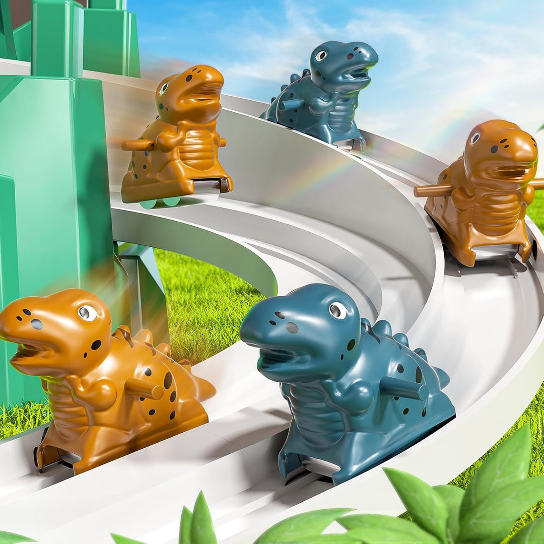 JUKUDAHU Dinosaurier Rennstrecke Spielzeug für Kinder 3-8 Jahre | Kletterrutsche Treppen Spielset, A