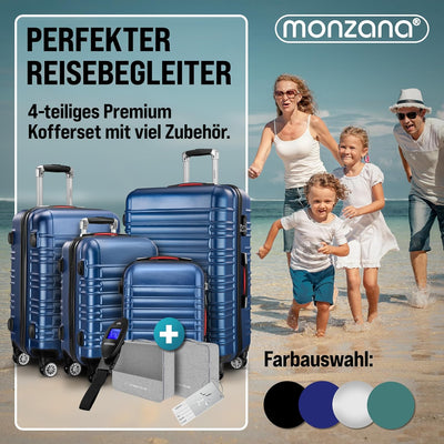 MONZANA® 4tlg Kofferset Schloss Organizer Kofferwaage Gurt Gel-Griffe Zwillingsrollen Standfüsse Tro