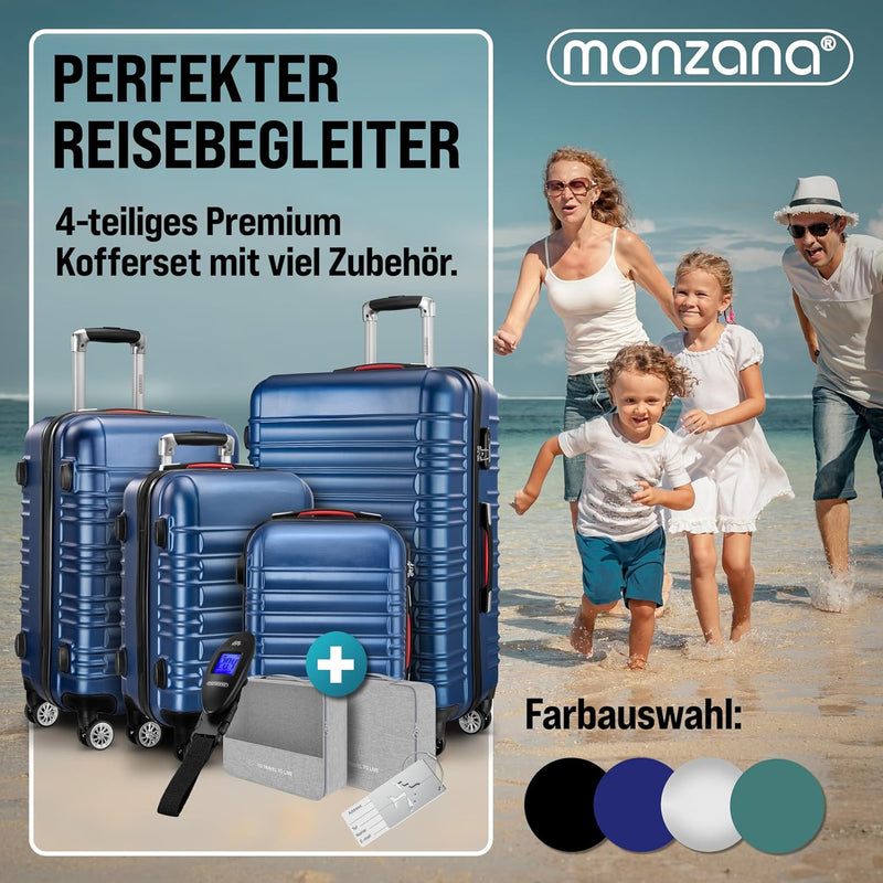 MONZANA® 4tlg Kofferset Schloss Organizer Kofferwaage Gurt Gel-Griffe Zwillingsrollen Standfüsse Tro