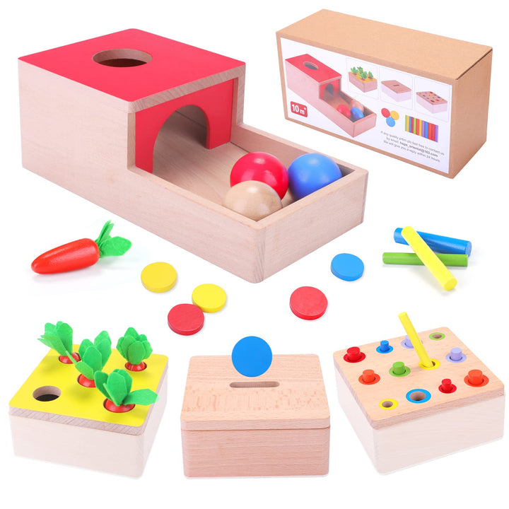 Holzspielzeug ab 1 Jahr | 4 IN 1 Baby Motorik Spielzeug für 6 Monate Jungen und Mädchen | Montessori