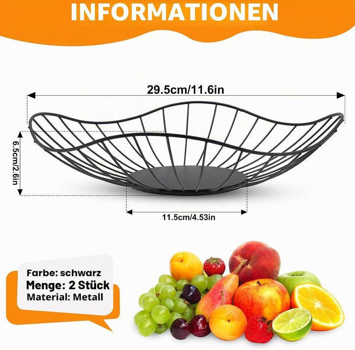 2er Set Obstkörbe Metall Schwarz – Moderne Drahtkörbe für Obst & Gemüse, Deko Fruchtkorb für Küche &