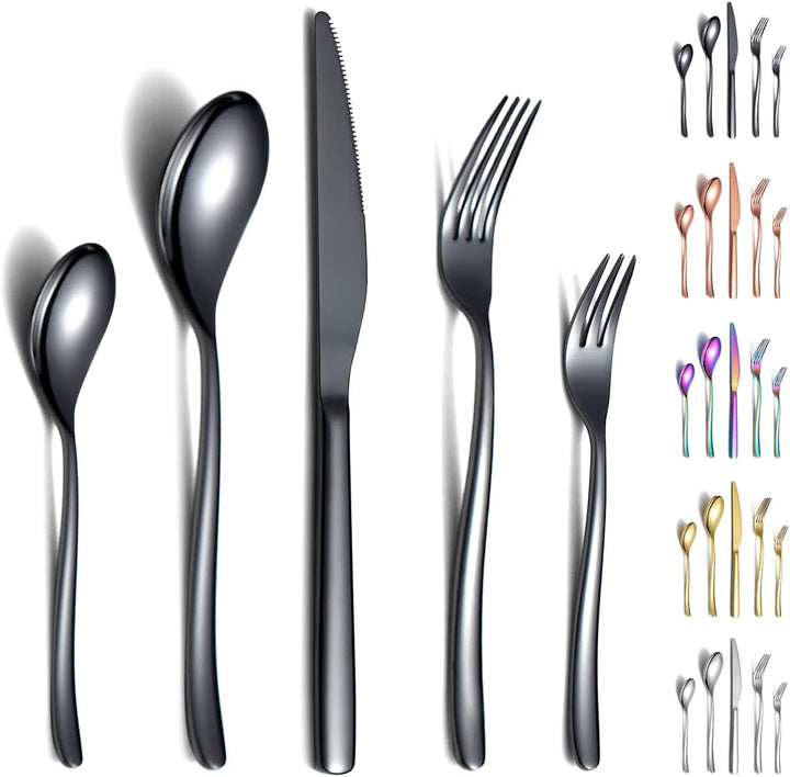 Berglander Besteck-Set schwarz 30-teilig, stabiles Edelstahl-Besteck-Set schwarz titanbeschichtet Be