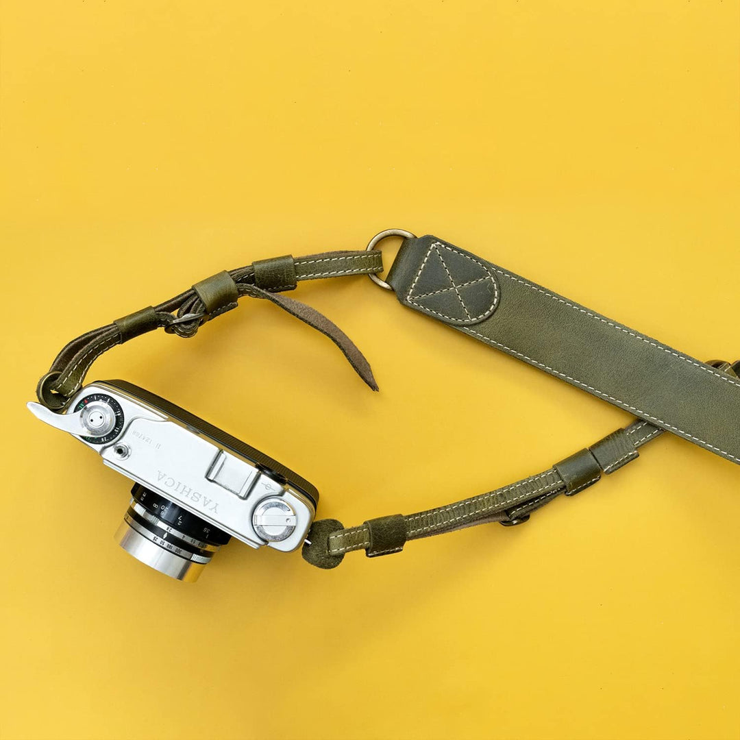 MegaGear Sierra Series - Correa para cámara - De Cuero Genuino, para Hombro o Cuello Verde, Verde