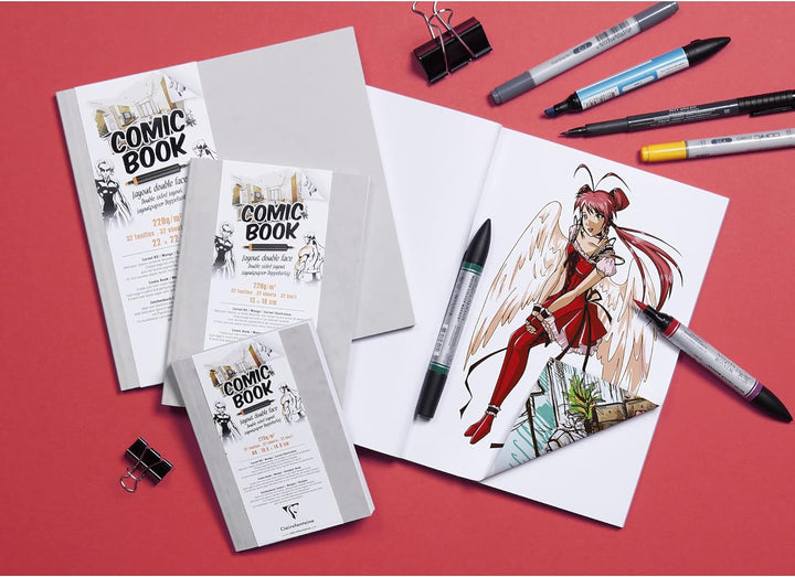 Clairefontaine 975198C Zeichenbuch mit doppelseitigem Layoutpapier, 220g, 22 x 22cm, ideal für Comic