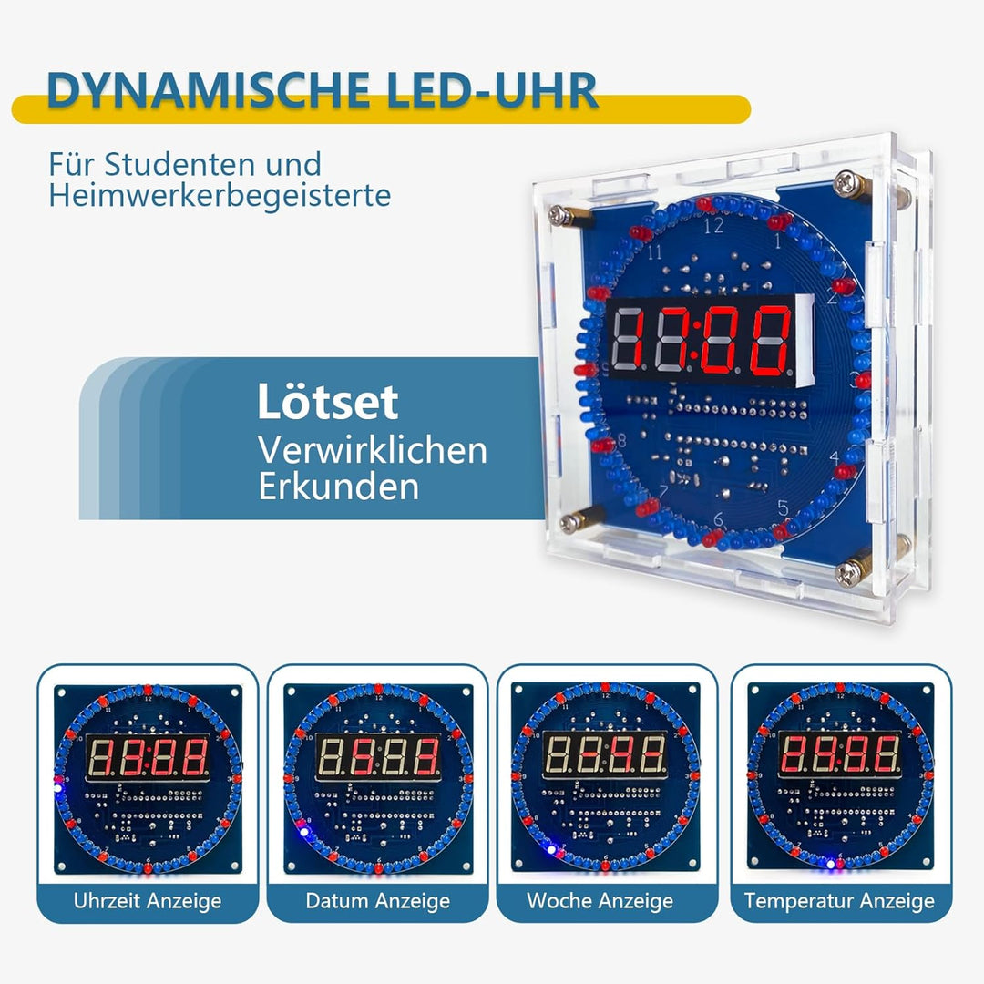 EIELE Vier Digitale Röhren elektronische Uhr rotierendes Fliesslicht Temperaturkontrolle Lichtkontro