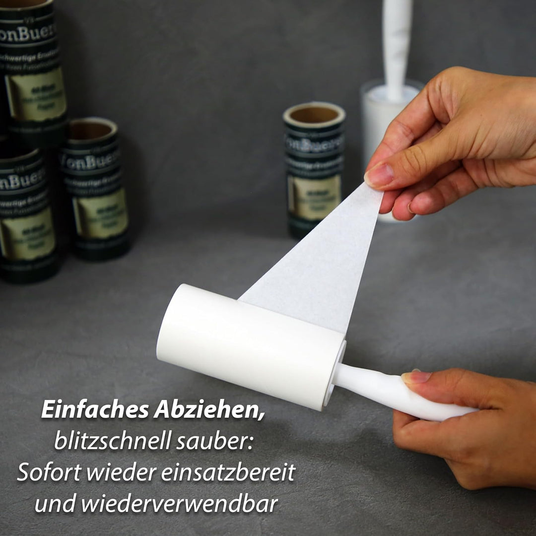 1200 Blatt Fusselrolle Tierhaare VonBueren | 4 Abroller + 4 Hüllen | Fusselrollen für Kleidung | Fus