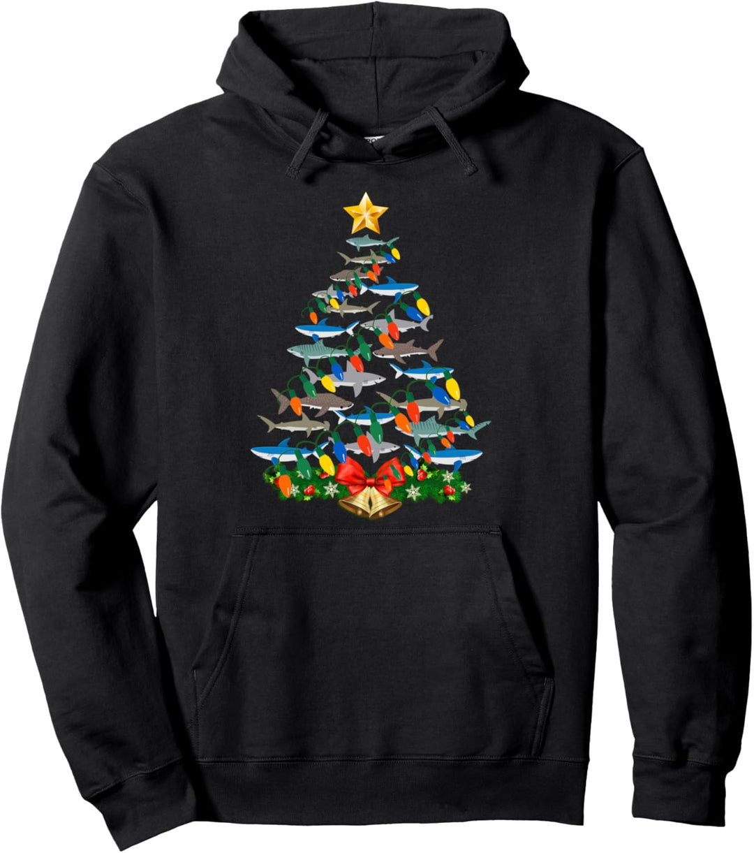 Funny Shark Christmas Tree Xmas Lights for Men Women Pullover Hoodie