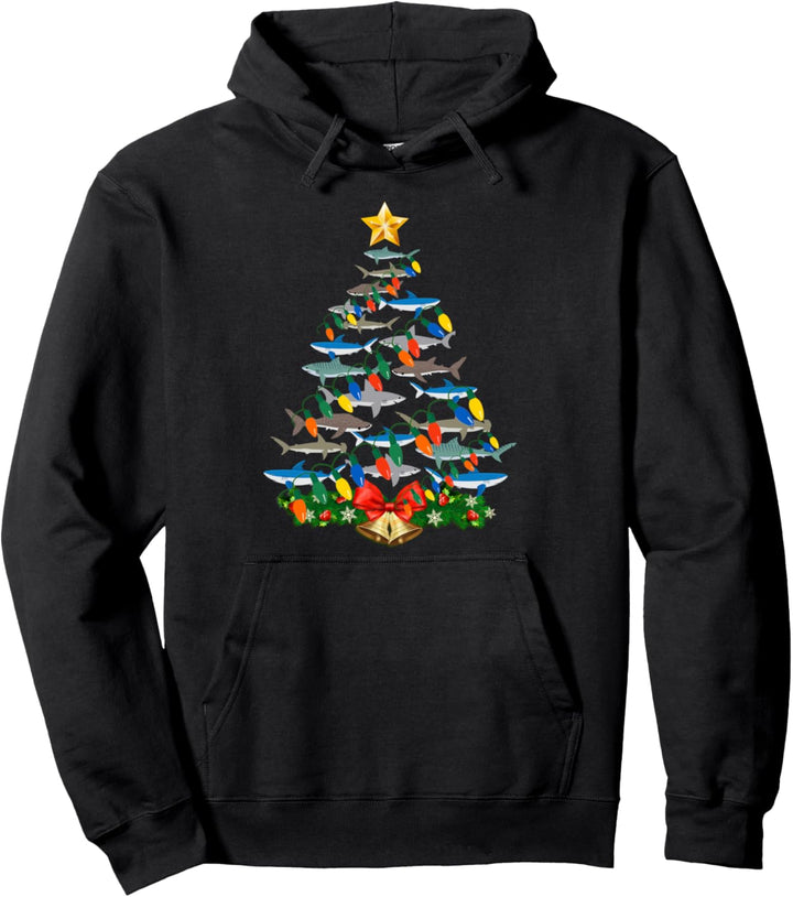 Funny Shark Christmas Tree Xmas Lights for Men Women Pullover Hoodie