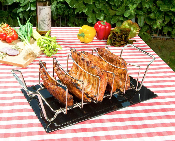 Rosenstein & Söhne Rippchenhalter Grill: 2in1-Sparerib-Halter und Bratenkorb für Grill und Ofen, Ede