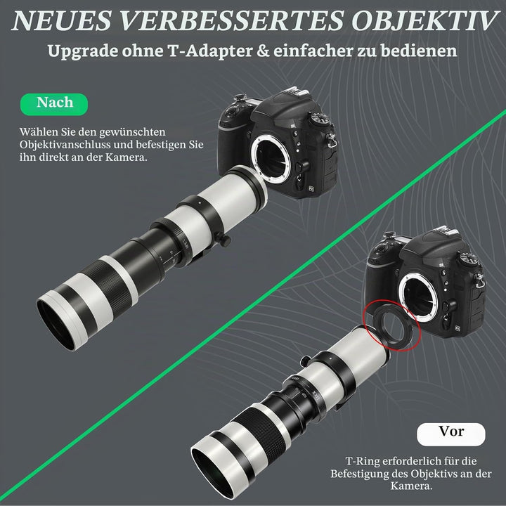 lightdow 420–800mmF8.3 Teleobjektiv für Nikon, F Objektiv Manuelles (MF) Telezoomobjektiv für Nikon