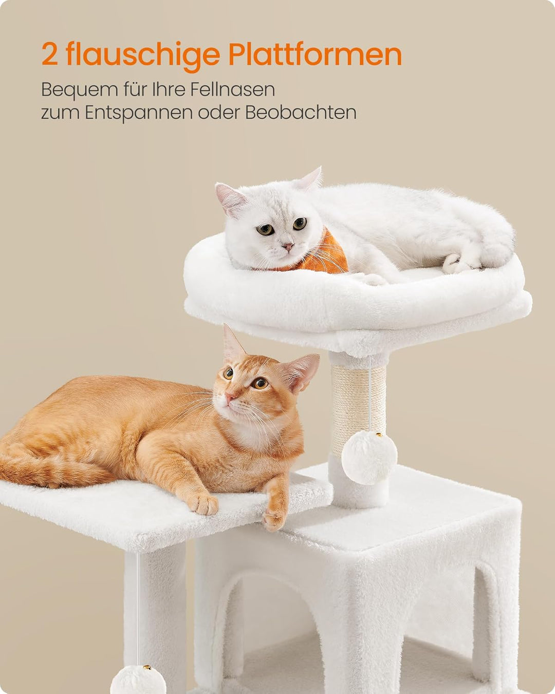 Feandrea Kratzbaum, 112 cm hoch, Katzenbaum, mehrstöckiges Katzenhaus, mit 4 Kratzsäulen, 2 Plattfor