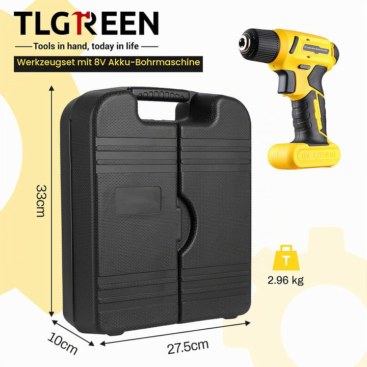 TLGREEN 101-tlg Akkuschrauber Werkzeugset, 8V Akkubohrer Werkzeugkoffer, Werkzeugkasten Haushalts mi