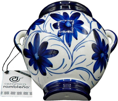 CERÁMICA RAMBLEÑA | Orza Hängetopf | Tontopf zum Aufhängen | Wandblumentopf | Blau und Weiss | 100%