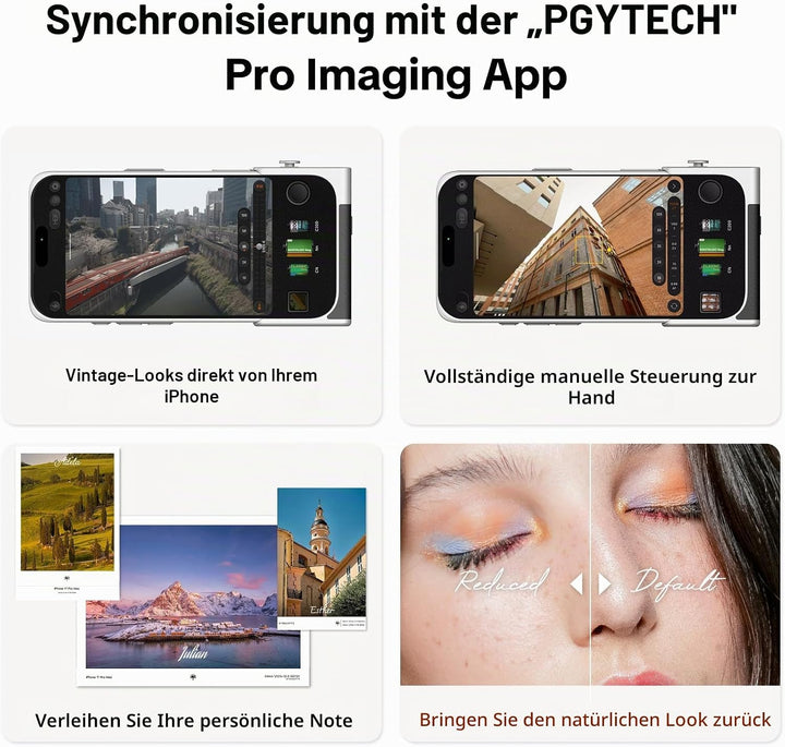 PGYTECH RetroVa Kameragriff Kit für Retro-Fotografie, für iPhone 16 Pro | Vintage-Handyhülle mit Blu