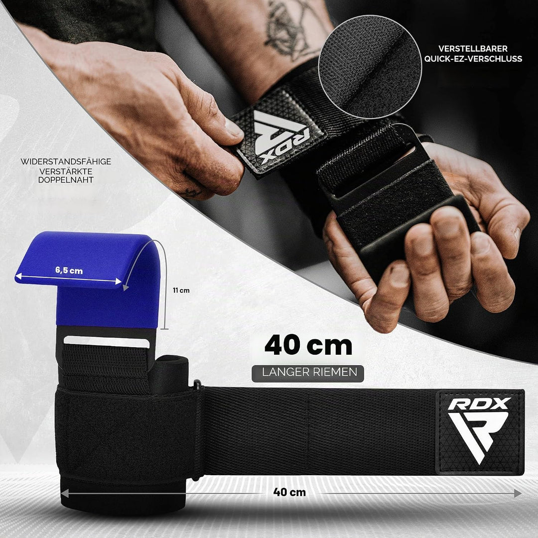 RDX Zughilfen Haken Krafttraining, 8mm Gepolstert Handgelenkschutz, Profi Bodybuilding Gewichtheben