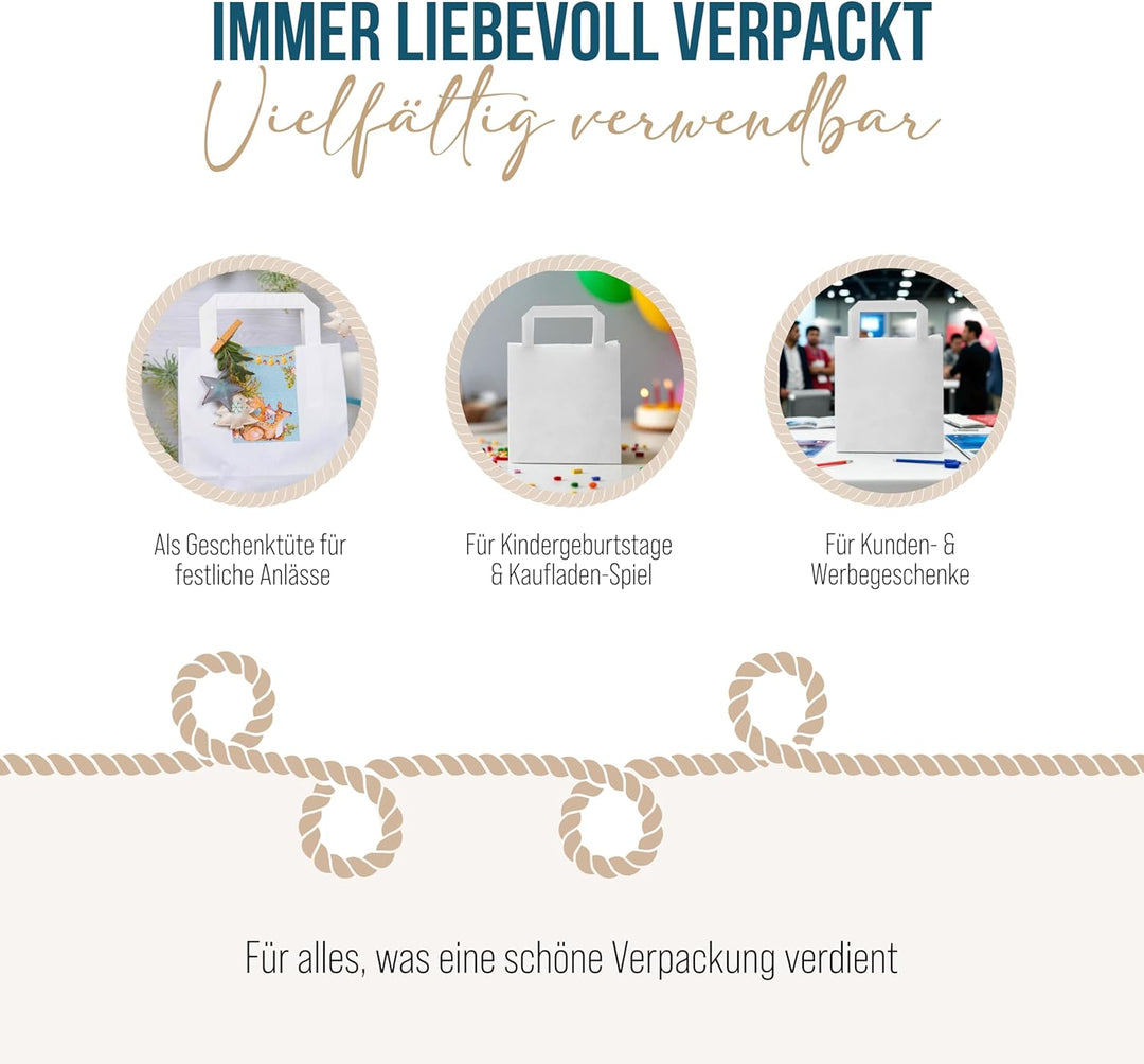 Logbuch-Verlag 100 weisse Papiertüten mit Henkel 18 x 8 x 22 cm Tragtaschen Geschenktaschen einfarbi