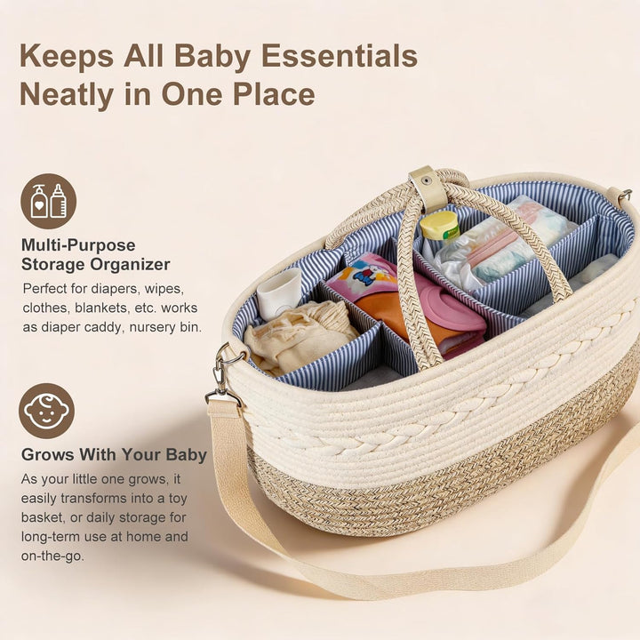 YeaYee Baby Windel Caddy Organizer，Multifunktionale Aufbewahrungsbox für Windeln， mit wechselbaren F
