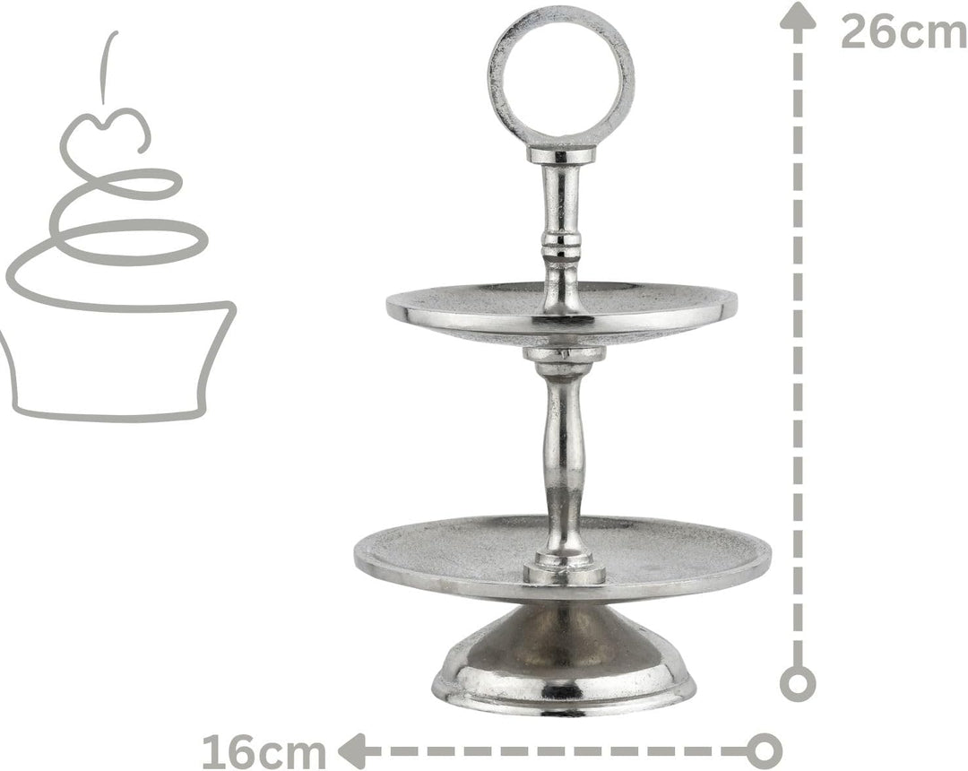 Marrakesch Deko Aesthetic Etagere 2 Etagen Obstschale rund Silber 26 cm hoch | Sevierplatte 2 Tablet