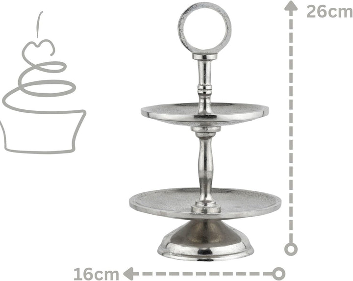 Marrakesch Deko Aesthetic Etagere 2 Etagen Obstschale rund Silber 26 cm hoch | Sevierplatte 2 Tablet