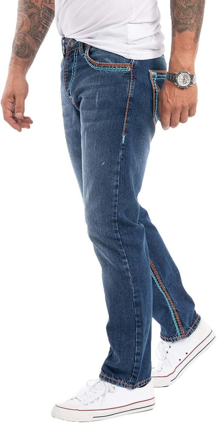 Rock Creek Herren Designer Jeans Hose Dicke Nähte Vintage Blau RC-2056 29W / 30L Dunkelblau - Rc-227