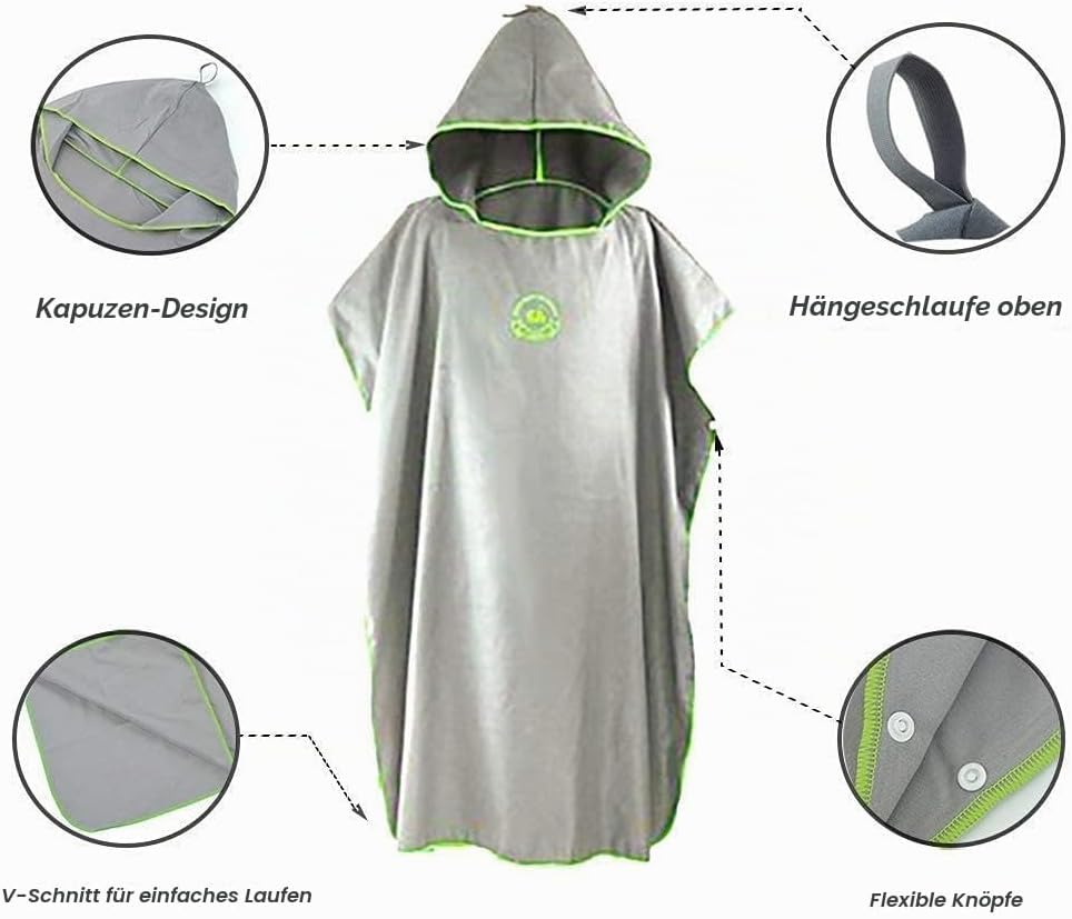 Hiturbo Mikrofaser Handtuch Poncho, Umziehhilfe Strand, Surf Poncho Herren und Damen Changing Robe,