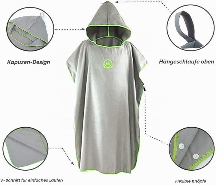 Hiturbo Mikrofaser Handtuch Poncho, Umziehhilfe Strand, Surf Poncho Herren und Damen Changing Robe,