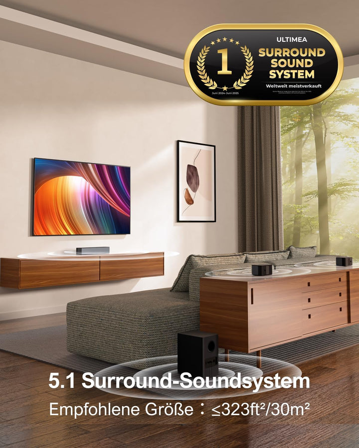ULTIMEA 5.1 Dolby Atmos Soundbar, 3D Surround Sound System, Soundbar für TV Geräte mit Subwoofer, 2
