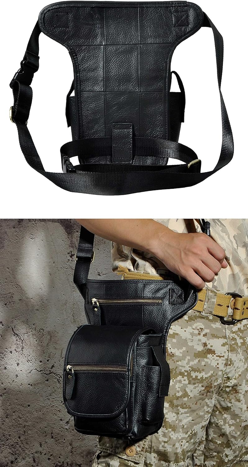 Le'aokuu Herren Echtes Leder Tasche Beinbeutel Beintasche Aussenbeintasche Hüfttasche Drop Leg Thigh