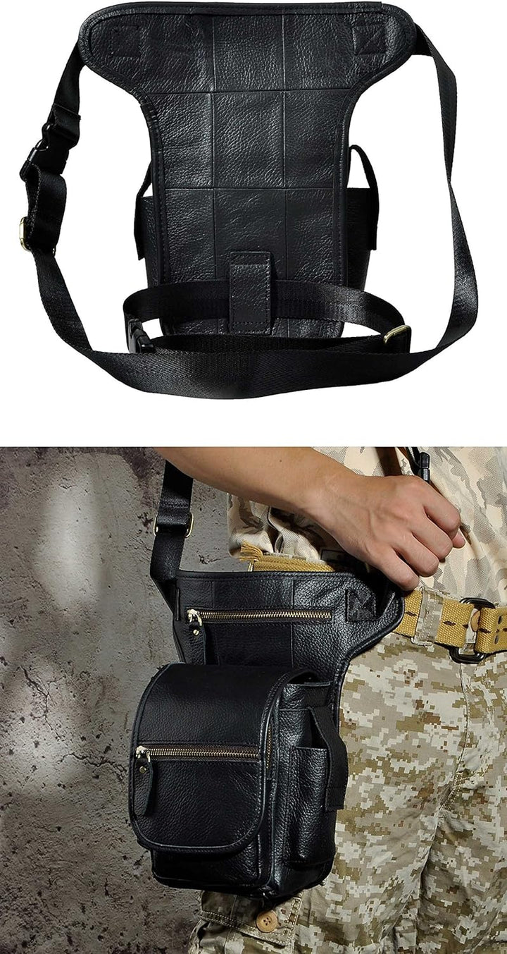 Le'aokuu Herren Echtes Leder Tasche Beinbeutel Beintasche Aussenbeintasche Hüfttasche Drop Leg Thigh