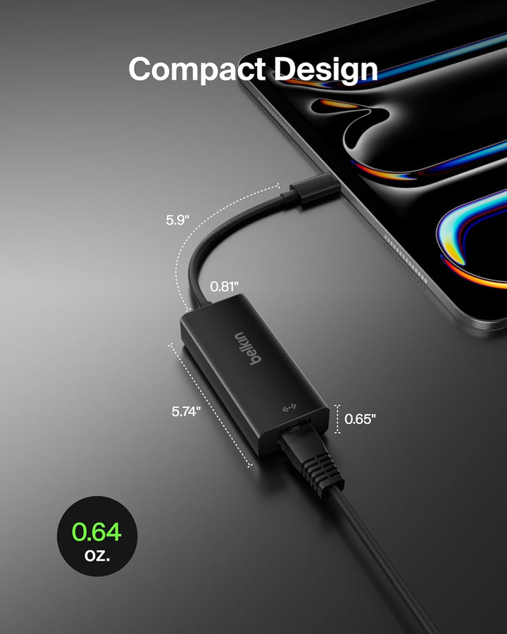 Belkin USB-C auf Gigabit Ethernet Adapter (15cm, USB-C Stecker, RJ45-Buchse, unterstützt 10/100/1000
