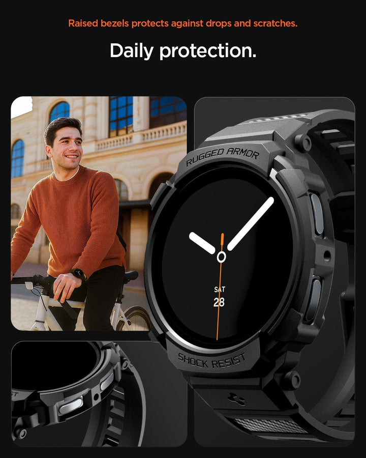 Spigen Rugged Armor Pro Hülle mit Band für Samsung Galaxy Watch 9/8 44mm | TPU-Unibody-Hülle mit Arm