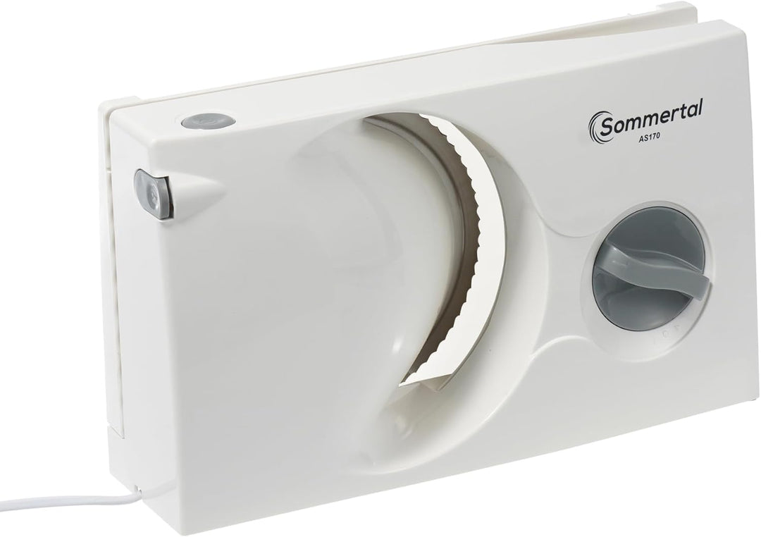 Sommertal Allesschneider AS170 150W Edelstahlmesser mit Wellenschliff, Klappbar platzsparend, elektr
